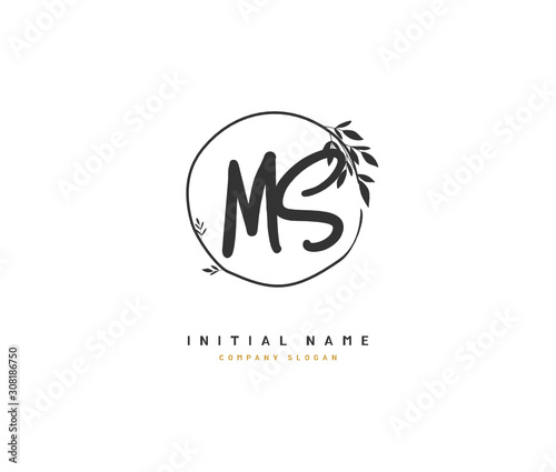 M S MS Beauty vector initial logo, handwriting logo of initial signature, wedding, fashion, jewerly, boutique, floral and botanical with creative template for any company or business.