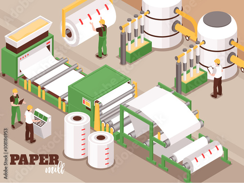 Paper Factory Isometric Composition 