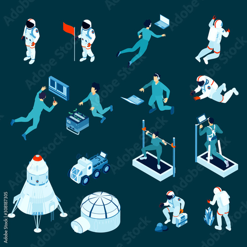 Spaceman Isometric Icons Set