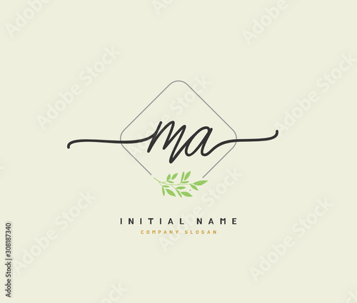 M A MA Beauty vector initial logo, handwriting logo of initial signature, wedding, fashion, jewerly, boutique, floral and botanical with creative template for any company or business.