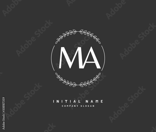 M A MA Beauty vector initial logo, handwriting logo of initial signature, wedding, fashion, jewerly, boutique, floral and botanical with creative template for any company or business.