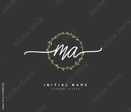 M A MA Beauty vector initial logo, handwriting logo of initial signature, wedding, fashion, jewerly, boutique, floral and botanical with creative template for any company or business.