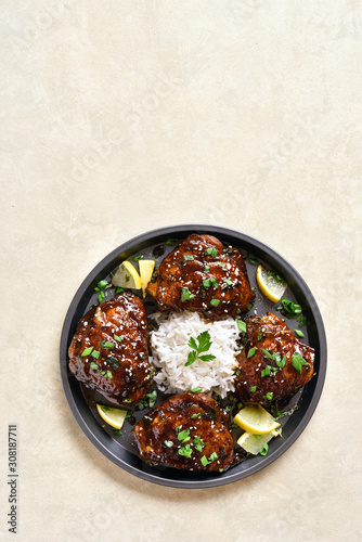Honey grilled chicken thighs with rice