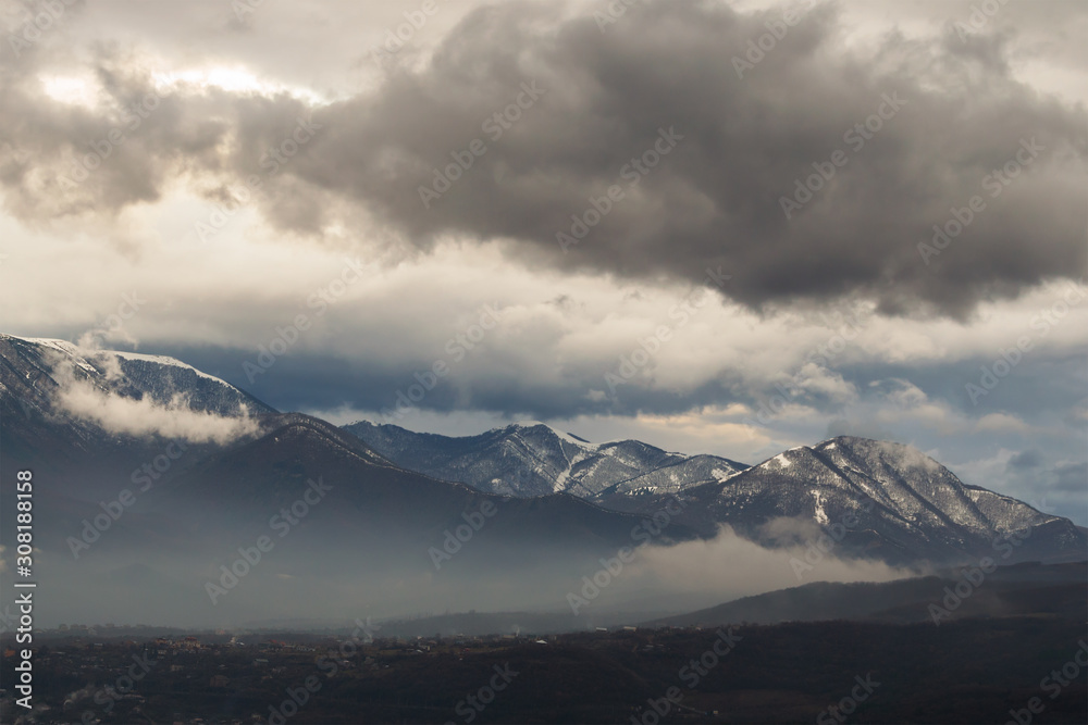 Winter Crimean Mountains in the clouds