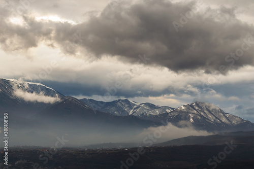 Winter Crimean Mountains in the clouds