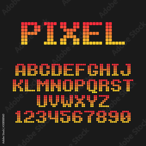 Pixel flat font. Font for pixel games, digital displays. 