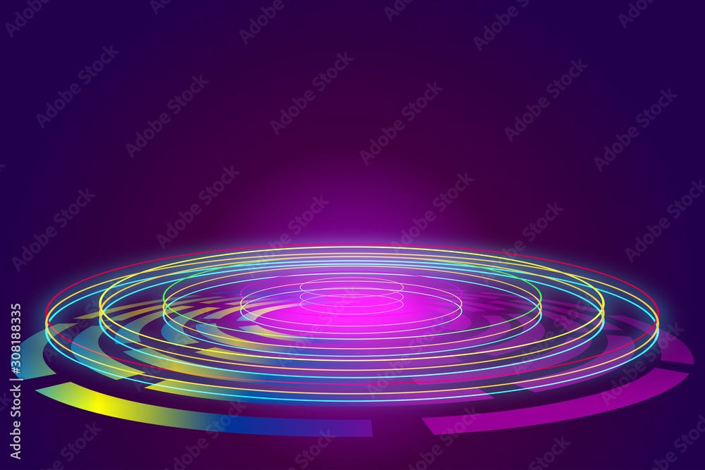 Three-dimensional rendering lights rotating display desk neon virtual reality abstract background Three-dimensional rendering lights rotating display desk neon virtual reality abstract background