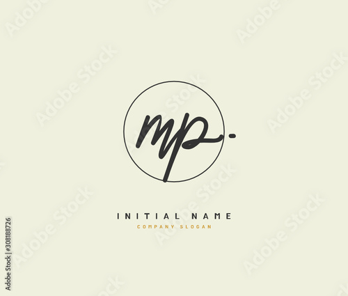 M P MP Beauty vector initial logo, handwriting logo of initial signature, wedding, fashion, jewerly, boutique, floral and botanical with creative template for any company or business. photo