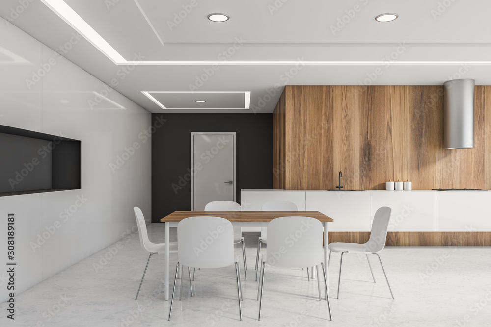 Wooden and gray kitchen interior with table Wooden and gray kitchen interior with table