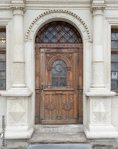 Vintage wooden door in old building