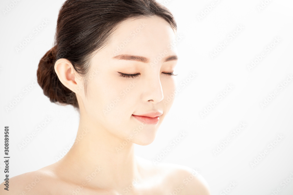 closeup young beauty with healthy perfect skin over white background. closeup young beauty with healthy perfect skin over white background.