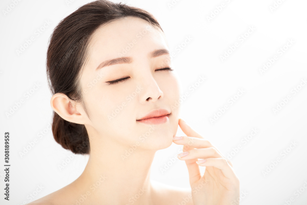 closeup young beauty with healthy perfect skin over white background. closeup young beauty with healthy perfect skin over white background.