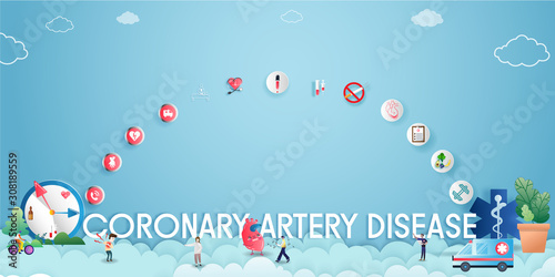 Coronary Artery Disease patient treatment Concept.Bad behavior. The complication of body and gender. Vector Illustration