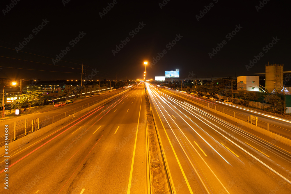 Εκτύπωση καμβά Car light trails on highway street or road in Bangkok, Thailand