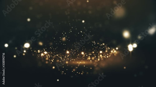 bright golden wave particles in the dark background loop 4k