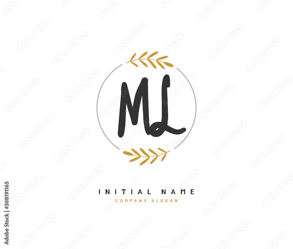 Obraz premium M L ML Beauty vector initial logo, handwriting logo of initial signature, wedding, fashion, jewerly, boutique, floral and botanical with creative template for any company or business.