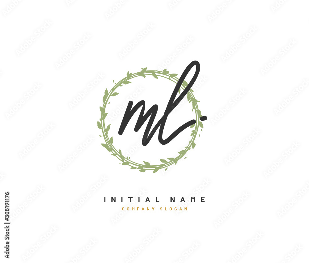 M L ML Beauty vector initial logo, handwriting logo of initial signature, wedding, fashion, jewerly, boutique, floral and botanical with creative template for any company or business.