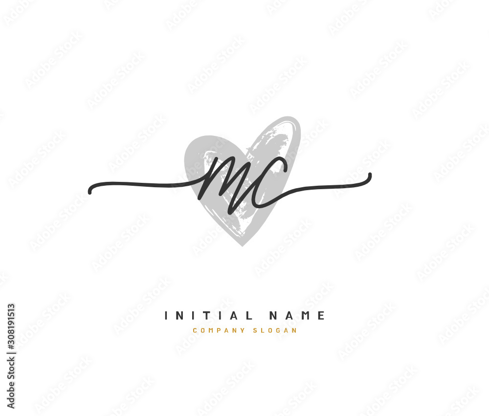 Obraz premium M C MC Beauty vector initial logo, handwriting logo of initial signature, wedding, fashion, jewerly, boutique, floral and botanical with creative template for any company or business.
