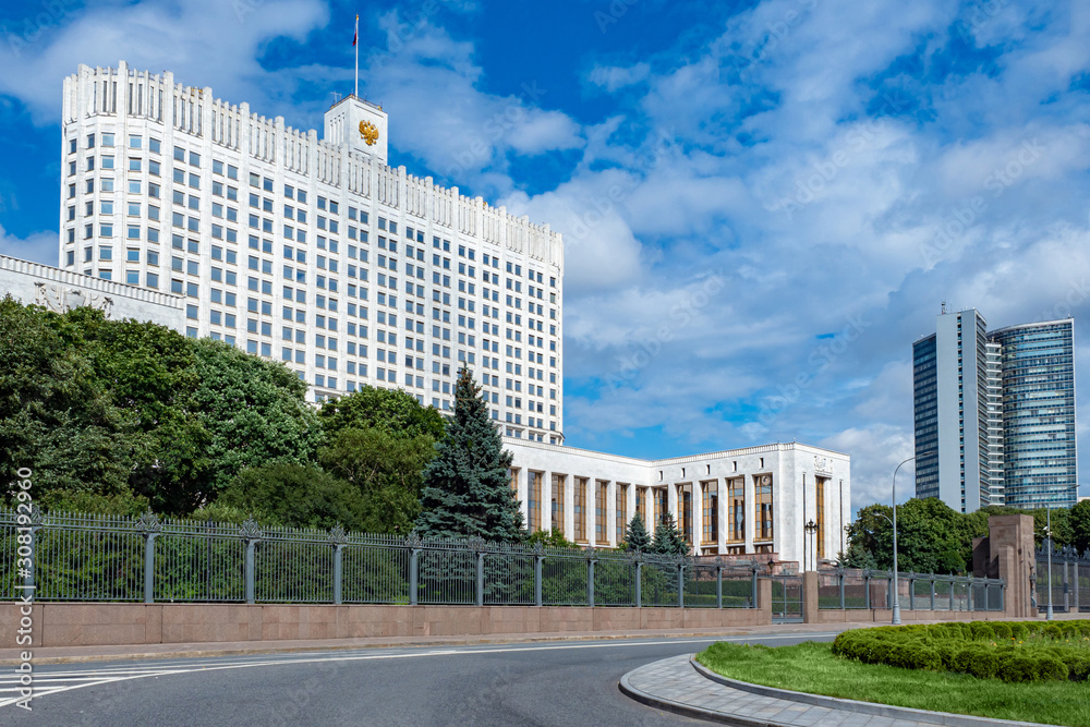 Moscow. Russia. Government House in Moscow. Building of the Government of the Russian Federation. Russian white house. Russian architecture. Bus tours in Moscow. Tours to the capital of Russia.