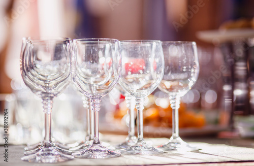 Catering service. Table setting, glass goblets, cutlery