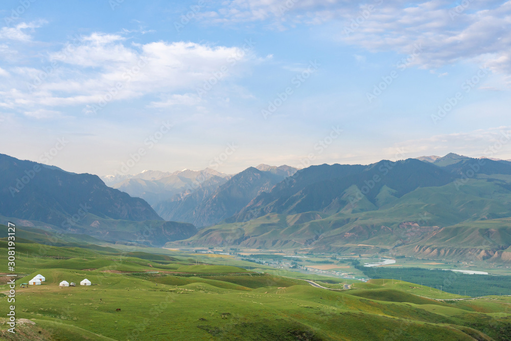 Beautiful mountain valley landscape in the Tien Shan mountains in Xinjiang of China