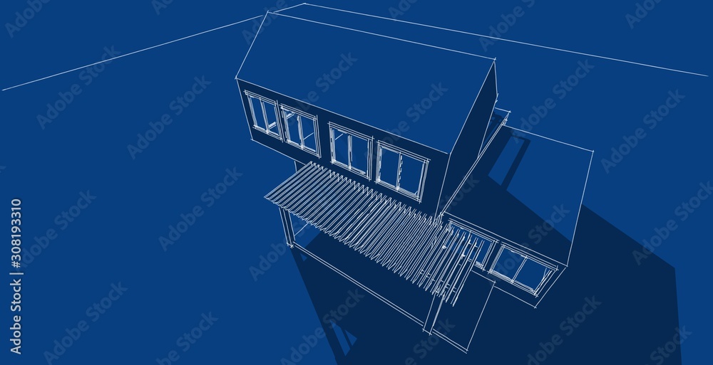 Architectural sketch line, House design work free hands drawing, Blueprint construction, 3D illustration Architectural sketch line, House design work free hands drawing, Blueprint construction, 3D illustration
