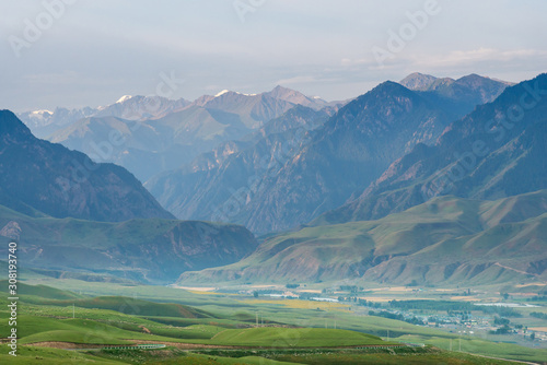 Great scenery of mountain range with valley in the Tien Shan mountains in Xinjiang of China