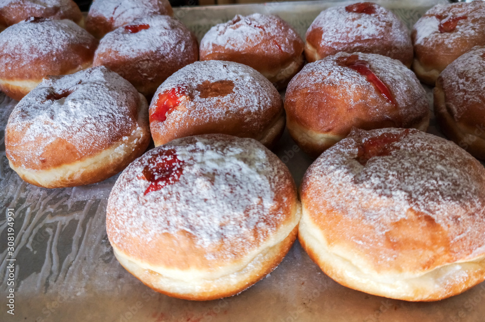 Festive sweet donuts  on market place