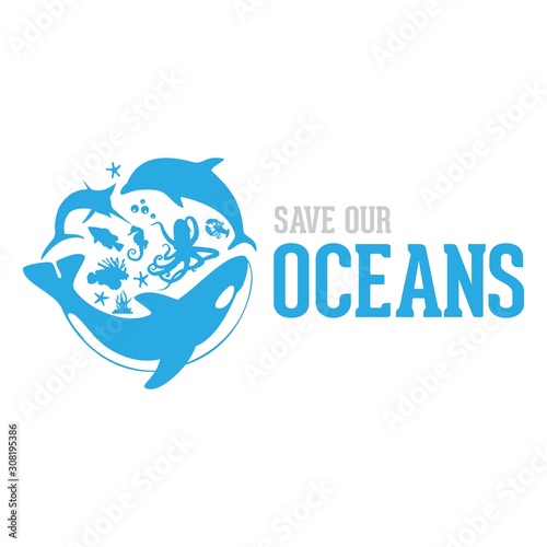 Save our ocean style design logo vector