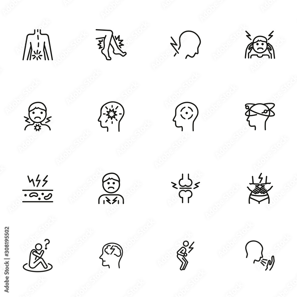 pain-line-icon-set-headache-sore-throat-stomach-ache-health-care