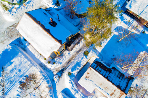 Top view of the snow-covere...