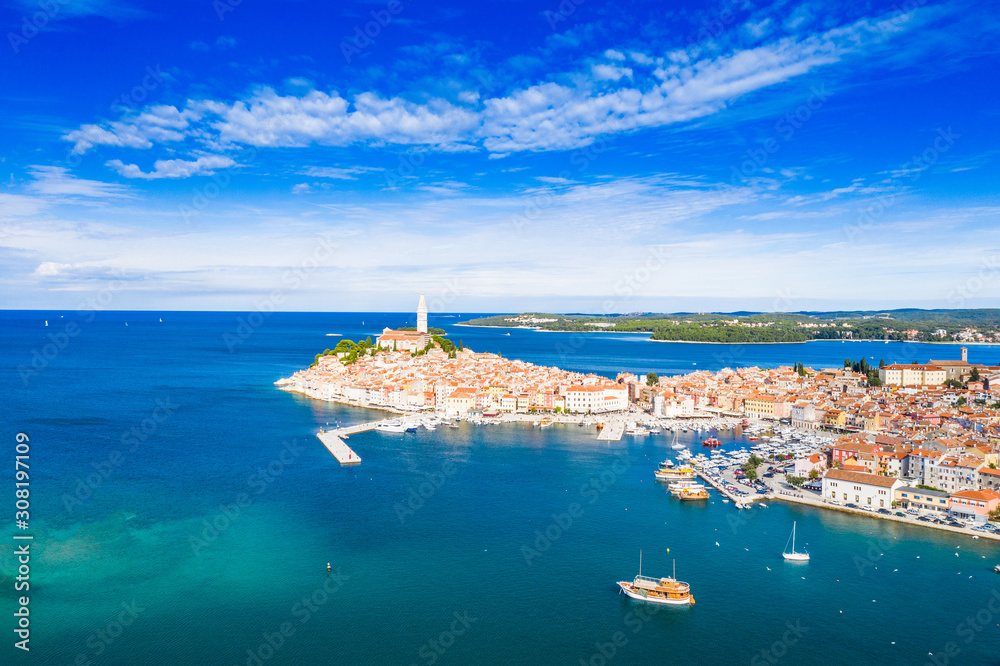 Croatia, Istria, aerial view of the old town of Rovinj on Adriatic sea Croatia, Istria, aerial view of the old town of Rovinj on Adriatic sea
