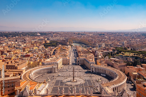 Photography Panoramic view of old aerial city Rome from Saint Peters Square in Vatican