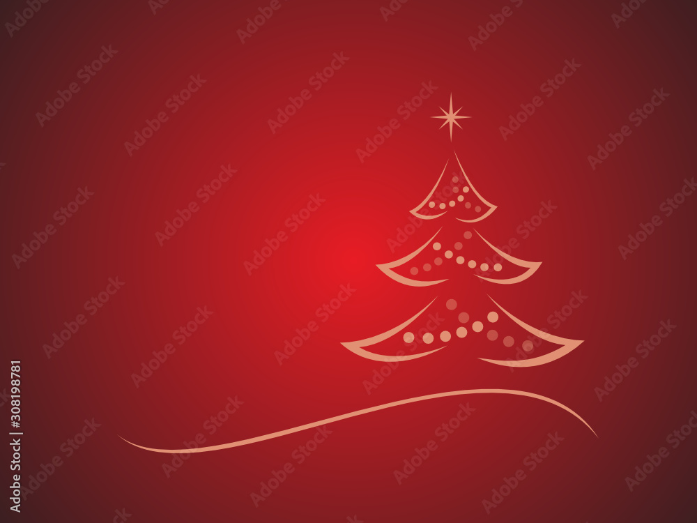 Golden christmas tree on red background Golden christmas tree on red background