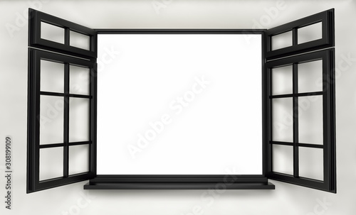 An opened plastic black window. 3d render