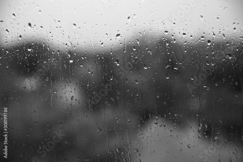 rain drops on the window  monochrome black and white