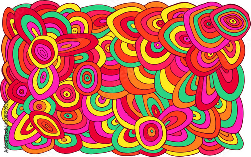 Circles doodle pattern. Multicolor bright psychedelic texture. Abstract line art sketch background. Vector illustration