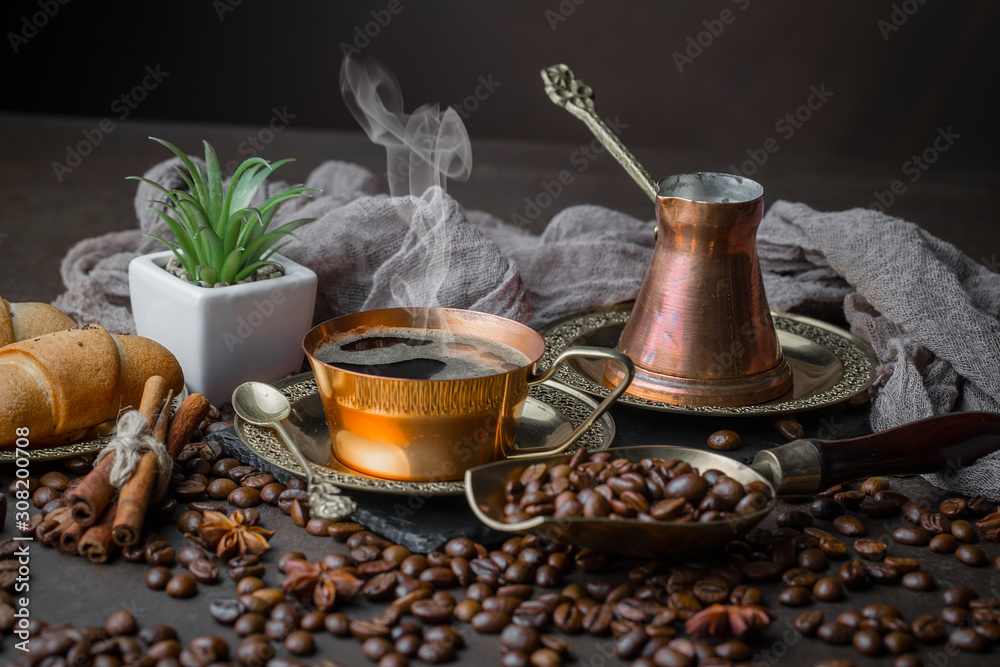 Black coffee on an old background in a cup Black coffee on an old background in a cup