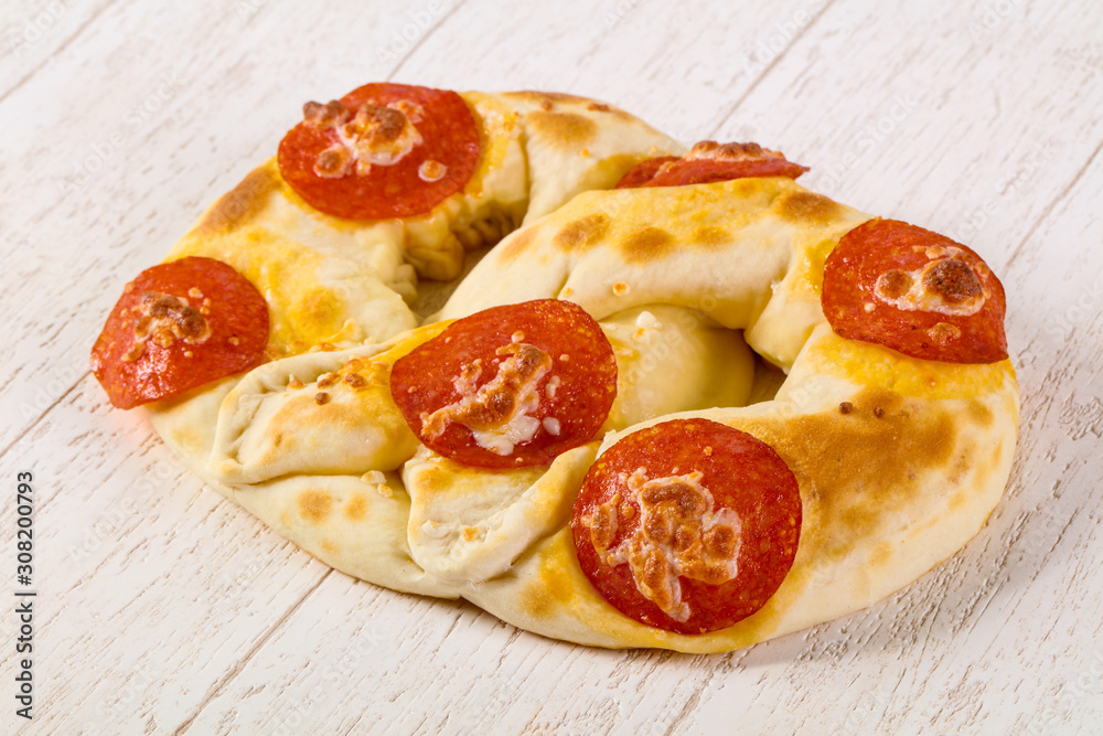 Pretzel with salami