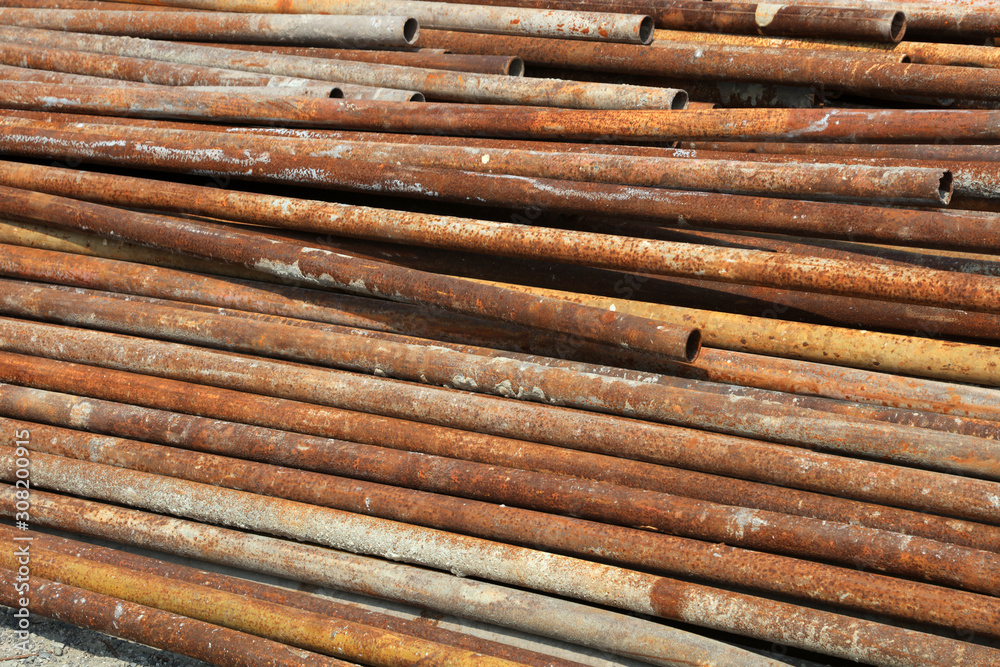 Oxidized rusty steel pipes on construction sites Oxidized rusty steel pipes on construction sites