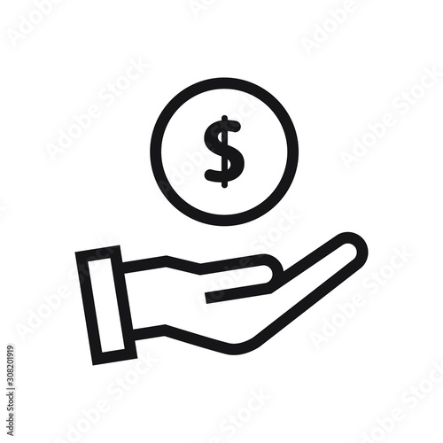 Money on hand icon vector. Dollar Sign Flat Design