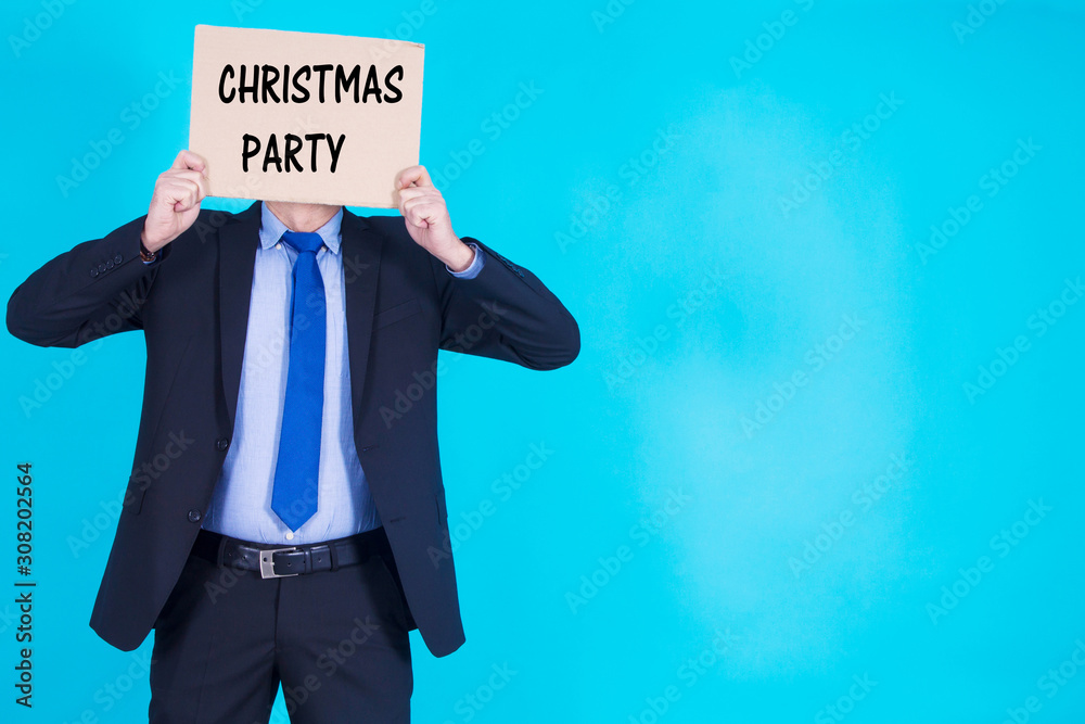 businessman with christmas party poster businessman with christmas party poster