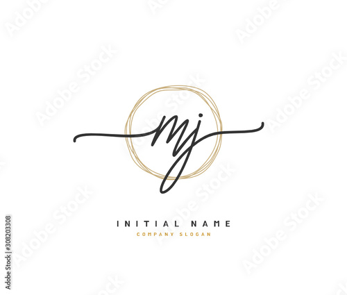 M J MJ  Beauty vector initial logo, handwriting logo of initial signature, wedding, fashion, jewerly, boutique, floral and botanical with creative template for any company or business.