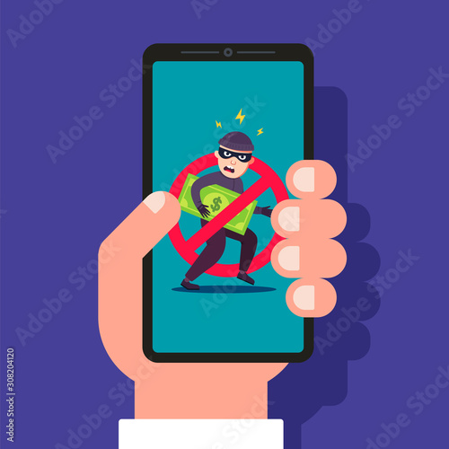 telephone fraud. protection against theft of money. Flat vector illustration.