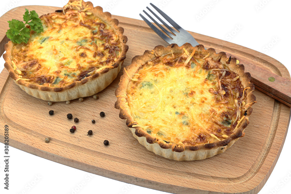 little quiche Lorraine on a white background little quiche Lorraine on a white background