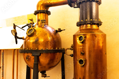 Konstfotografi old metal alcohol distiller in the distillery