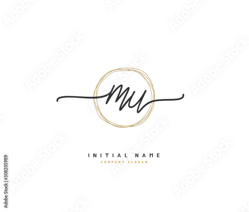 M U MU Beauty vector initial logo, handwriting logo of initial signature, wedding, fashion, jewerly, boutique, floral and botanical with creative template for any company or business.