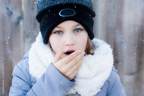 beautiful sick girl in winter photo