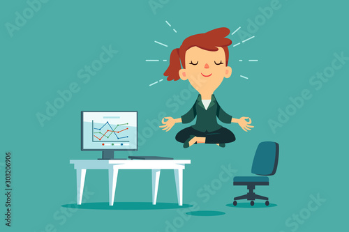 businesswoman meditating at office desk