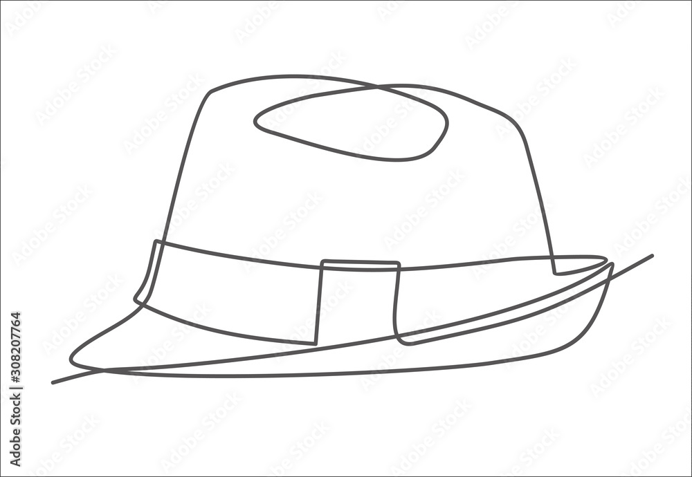 Continuous single drawn one line men hat hand-drawn picture silhouette. Line art. Continuous single drawn one line men hat hand-drawn picture silhouette. Line art.